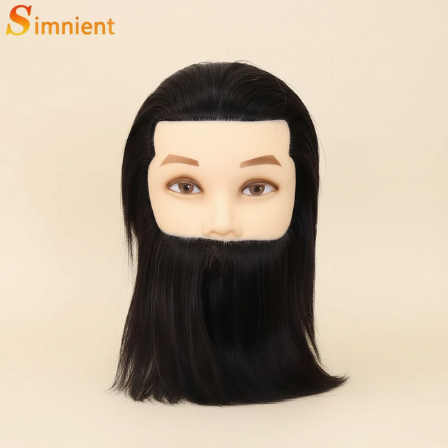 100% Human Hair Male Mannequin Head With Hair Beard Practice Manikin Hairdresser Cosmetology Training Doll Head For Hair Styling