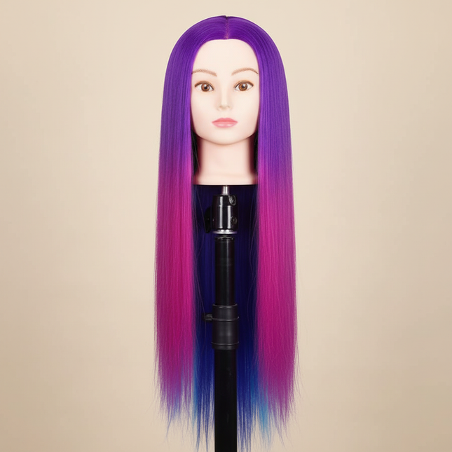 26-Inch Styling Mannequin Head with Multicolor Synthetic Hair And DIY Practice Kit with Combs Table ClampforHairstyling Training