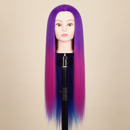 26-Inch Styling Mannequin Head with Multicolor Synthetic Hair And DIY Practice Kit with Combs Table ClampforHairstyling Training