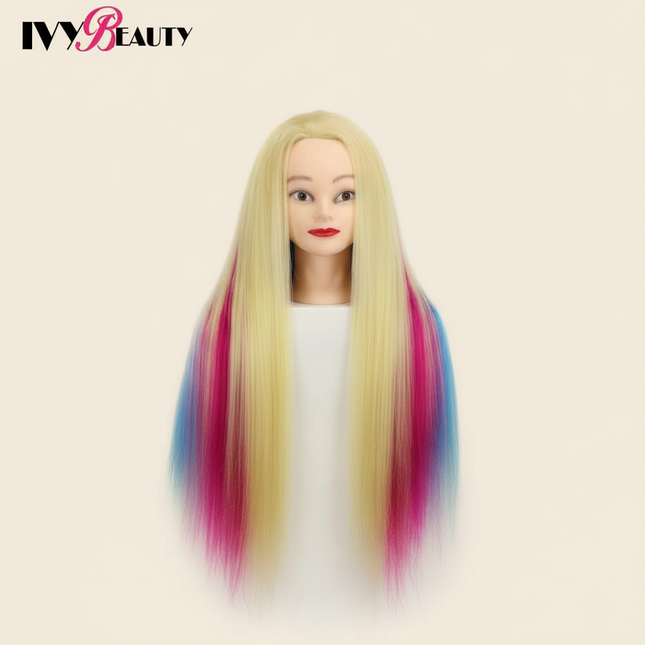 Hairdressing Doll Mannequin Head With Long Synthetic Fiber Hair 70Cm For Hairstyles Colorful Brading Dummy Doll Training Head