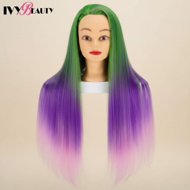 Hairdressing Doll Mannequin Head With Long Synthetic Fiber Hair 70Cm For Hairstyles Colorful Brading Dummy Doll Training Head