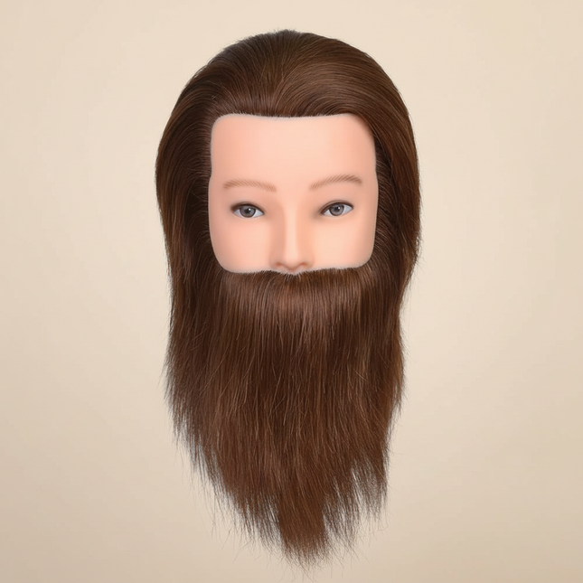 100% Human Hair Male Mannequin Head With Hair Beard Practice Manikin Hairdresser Cosmetology Training Doll Head For Hair Styling