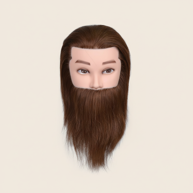 100% Human Hair Male Mannequin Head With Hair Beard Practice Manikin Hairdresser Cosmetology Training Doll Head For Hair Styling