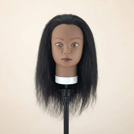 African Mannequin Head 100%Real Hair Hairdresser Training Head With Tripod  Manikin Cosmetology Doll Head For Braiding Styling