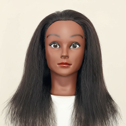 16inches African Mannequin Head 100%Real Hair Hairdresser Training Head Cosmetology Doll Head For Braiding Styling MUXI IDOL