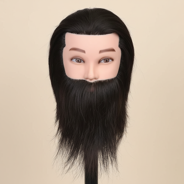 100% Human Hair Male Mannequin Head With Hair Beard Practice Manikin Hairdresser Cosmetology Training Doll Head For Hair Styling