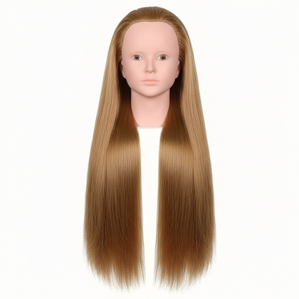 26in Mannequin Head Hair Styling Manikin Cosmetology Doll Head Synthetic Fiber Hair Hairdressing Training Model Free Clamp