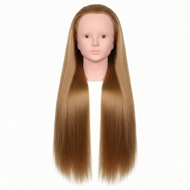26in Mannequin Head Hair Styling Manikin Cosmetology Doll Head Synthetic Fiber Hair Hairdressing Training Model Free Clamp