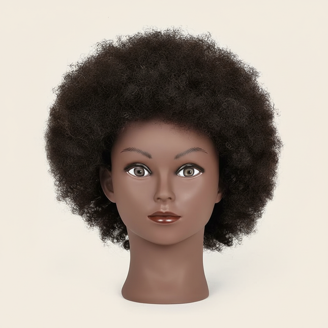 Afro Mannequin Heads With 100%Real Hair With Adjustable Tripod Hairdressing Dolls Training Head For Practice Styling Braiding