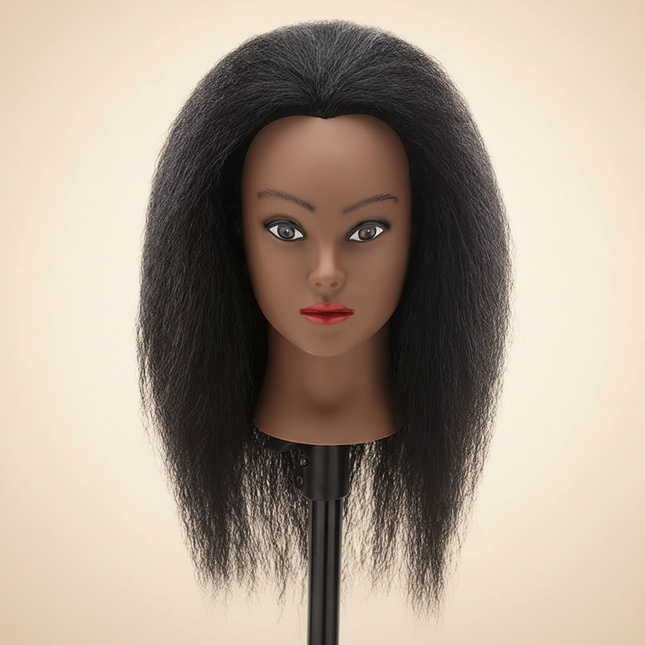 African Mannequin Head 100%Real Hair Hairdresser Training Head With Tripod Manikin Cosmetology Doll Head For Braiding Styling