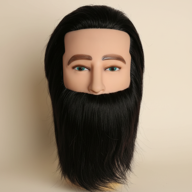 100% Human Hair Male Mannequin Head With Hair Beard Practice Manikin Hairdresser Cosmetology Training Doll Head For Hair Styling