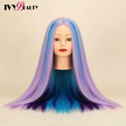 Hairdressing Doll Mannequin Head With Long Synthetic Fiber Hair 70Cm For Hairstyles Colorful Brading Dummy Doll Training Head