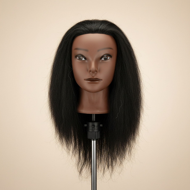 African Mannequin Head 100%Real Hair Hairdresser Training Head With Tripod  Manikin Cosmetology Doll Head For Braiding Styling