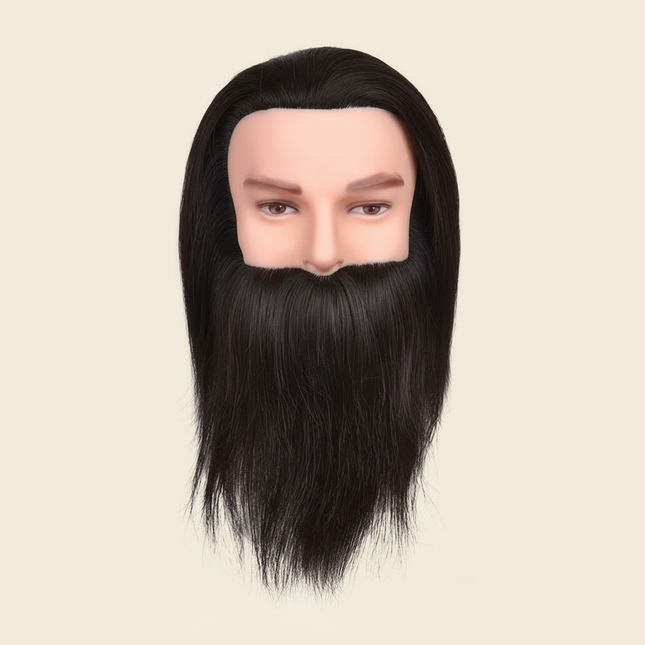 100% Human Hair Male Mannequin Head With Hair Beard Practice Manikin Hairdresser Cosmetology Training Doll Head For Hair Styling