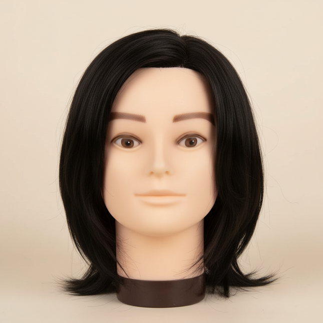 100% Human Hair Male Mannequin Head With Hair Beard Practice Manikin Hairdresser Cosmetology Training Doll Head For Hair Styling