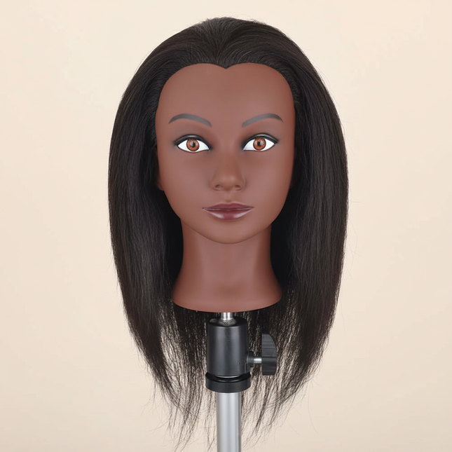 Afro Mannequin Heads With 100% Real Hair With Adjustable Tripod Hairdressing Dolls Training Head For Practice Styling Braiding