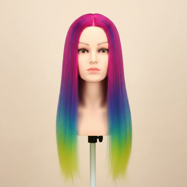 Hairdressing Doll Mannequin Head With Long Synthetic Fiber Hair 70Cm For Hairstyles Colorful Brading Dummy Doll Training Head