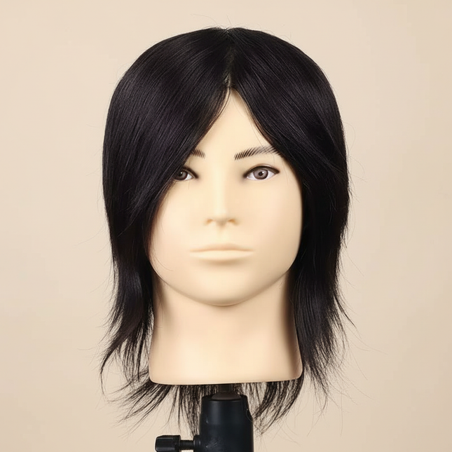 100%Human Hair Men's Mannequin Head 8inch Black Natural Human Hair Doll Head For Hairstyle Professional Hairdresser Training
