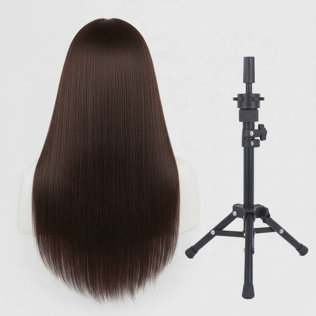 New Female Mannequin Training Doll Head With 70% Real Hair For Hairsyles Hairdressing Cosmetology Dolls Head With Stand Tripod - gallery 1