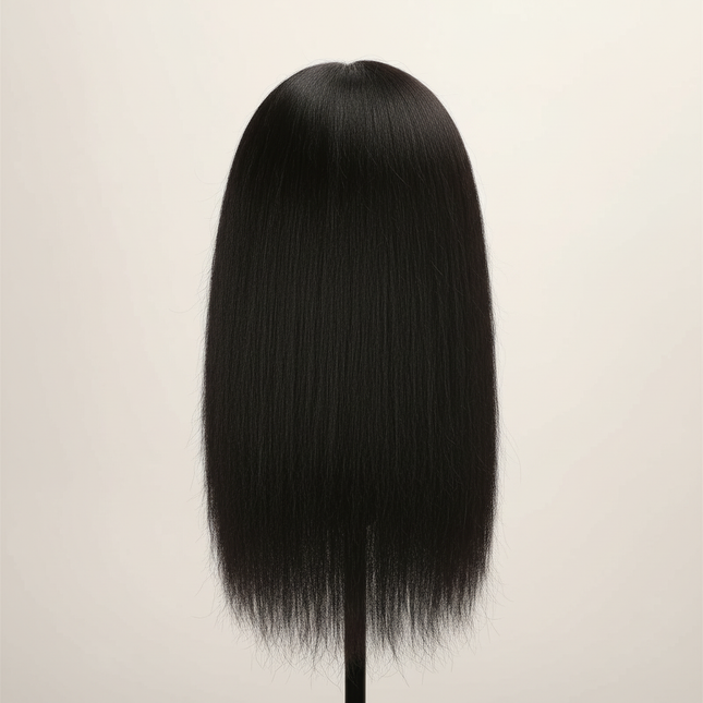 100% Mannequin Head Human Hair, 16" Human Hair Manikin Doll Head for Hairdresser Practice Braiding And Individual Tripod Stand - gallery 1