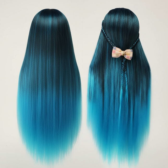 Hairdressing Doll Mannequin Head With Long Synthetic Fiber Hair 70Cm For Hairstyles Colorful Brading Dummy Doll Training Head - gallery 1