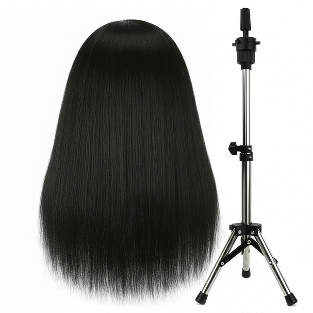 African Mannequin Head 100%Real Hair Hairdresser Training Head With Tripod Manikin Cosmetology Doll Head For Braiding Styling - gallery 1