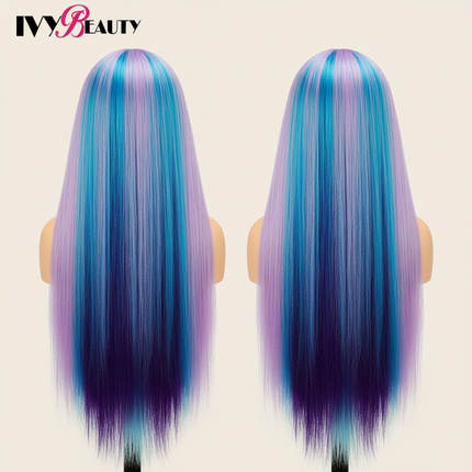 Hairdressing Doll Mannequin Head With Long Synthetic Fiber Hair 70Cm For Hairstyles Colorful Brading Dummy Doll Training Head - gallery 1