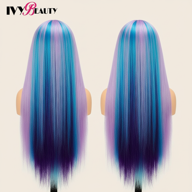 Hairdressing Doll Mannequin Head With Long Synthetic Fiber Hair 70Cm For Hairstyles Colorful Brading Dummy Doll Training Head - gallery 1