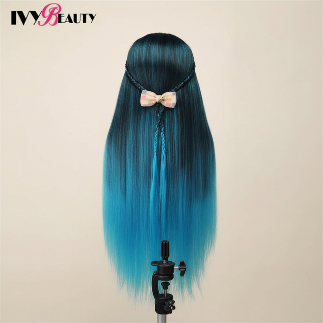 Hairdressing Doll Mannequin Head With Long Synthetic Fiber Hair 70Cm For Hairstyles Colorful Brading Dummy Doll Training Head - gallery 1
