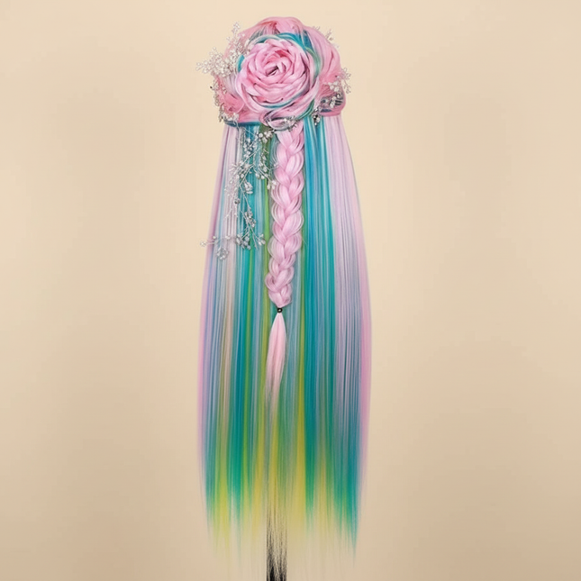 26-Inch Styling Mannequin Head with Multicolor Synthetic Hair And DIY Practice Kit with Combs Table ClampforHairstyling Training - gallery 1