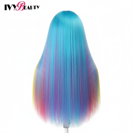 Hairdressing Doll Mannequin Head With Long Synthetic Fiber Hair 70Cm For Hairstyles Colorful Brading Dummy Doll Training Head - gallery 1