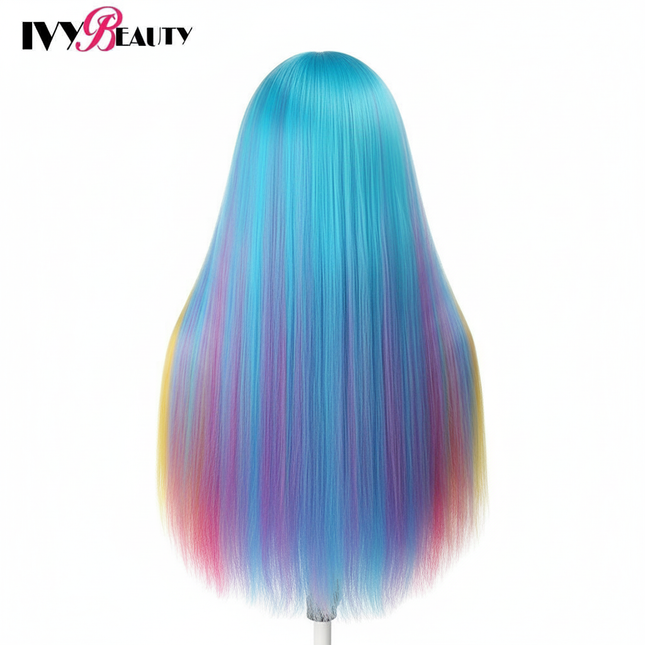 Hairdressing Doll Mannequin Head With Long Synthetic Fiber Hair 70Cm For Hairstyles Colorful Brading Dummy Doll Training Head - gallery 1