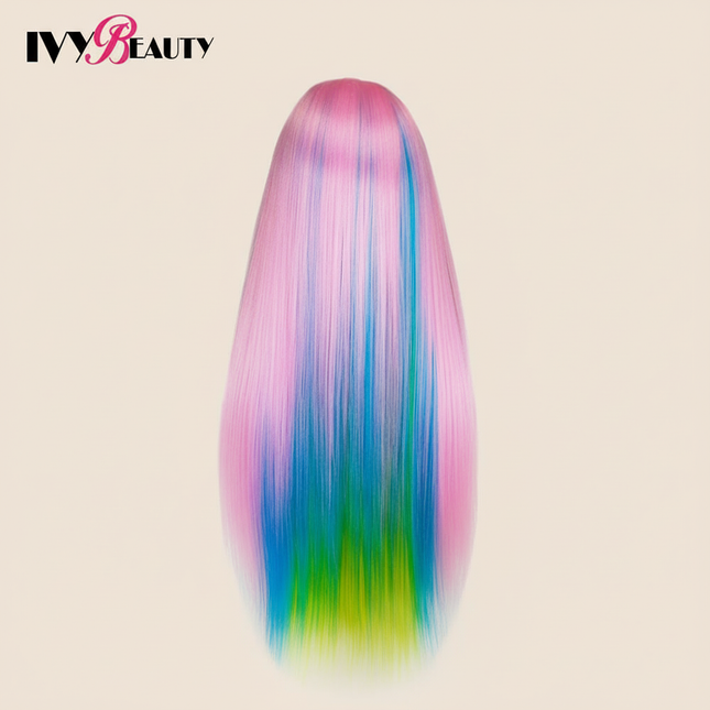Hairdressing Doll Mannequin Head With Long Synthetic Fiber Hair 70Cm For Hairstyles Colorful Brading Dummy Doll Training Head - gallery 1