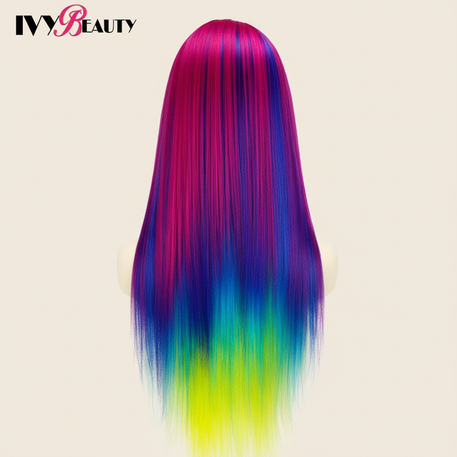 Hairdressing Doll Mannequin Head With Long Synthetic Fiber Hair 70Cm For Hairstyles Colorful Brading Dummy Doll Training Head - gallery 1