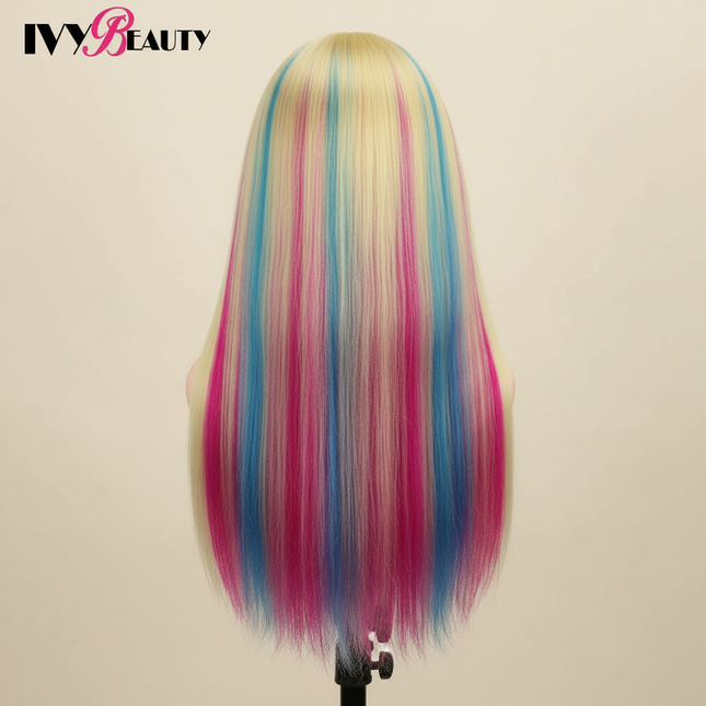 Hairdressing Doll Mannequin Head With Long Synthetic Fiber Hair 70Cm For Hairstyles Colorful Brading Dummy Doll Training Head - gallery 1