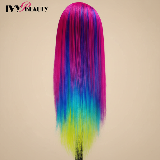 Hairdressing Doll Mannequin Head With Long Synthetic Fiber Hair 70Cm For Hairstyles Colorful Brading Dummy Doll Training Head - gallery 1