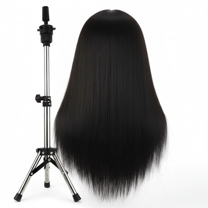 100% Real Human Hair Mannequin Head 22” Cosmetology Doll Head to Practice Hairstyles Manikin Head And Individual Tripod Stand - gallery 1