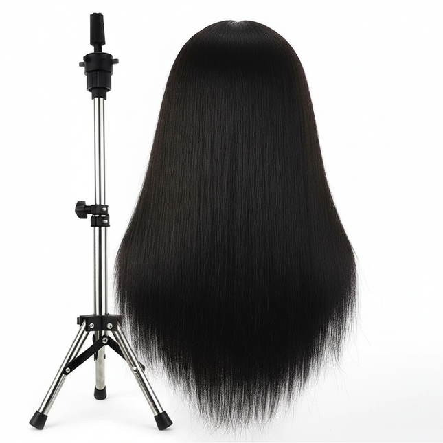 100% Real Human Hair Mannequin Head 22” Cosmetology Doll Head to Practice Hairstyles Manikin Head And Individual Tripod Stand - gallery 1