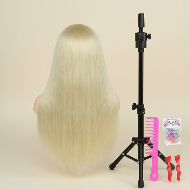 Mannequin Head 100% Synthetic Hair Hairdresser Training Head With Stand Manikin Cosmetology Doll Head For Braiding Styling - gallery 1