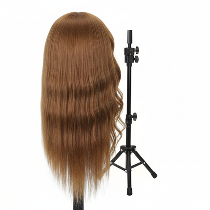 100% Real Human Hair Mannequin Head 22-24” Cosmetology Doll Head to Practice Hairstyles Manikin Head And Individual Tripod Stand - gallery 1