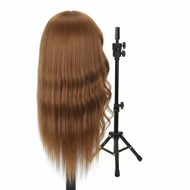 100% Real Human Hair Mannequin Head 22-24” Cosmetology Doll Head to Practice Hairstyles Manikin Head And Individual Tripod Stand - gallery 1