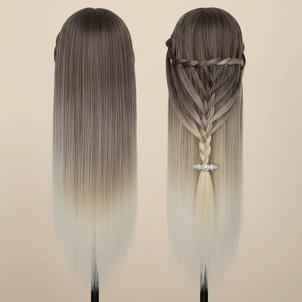 Mannequin Head Model With Long Synthetic Hair, Manikin Head Styling Hairdresser Training Head, Doll Head for Braiding Practice - gallery 1