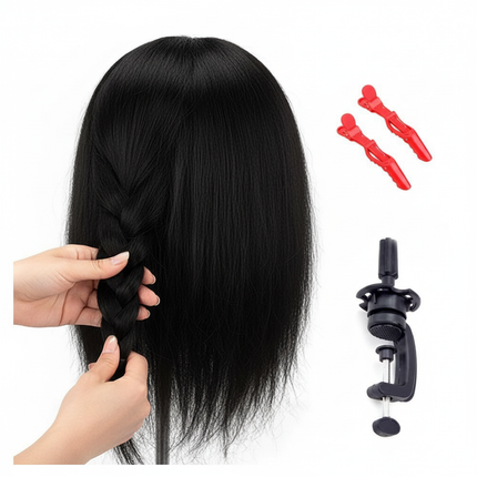 100% Real Hair Mannequin Head With Clamp Stand Fluffy Yaki Hair Mannequin Head Training Doll For Hairstylist Practice Styling - gallery 2