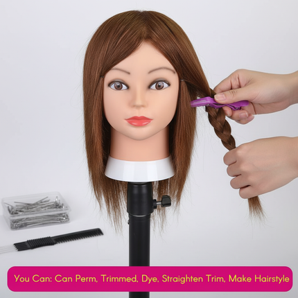 Long Hair Mannequin Head with Human Hair Hairdresser Practice Training Head Cosmetology Manikin Doll Head And Wig Stand Tripod - gallery 2