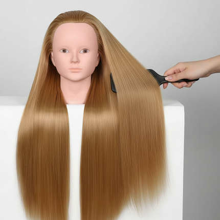 24 inch synthetic hair makeup mannequin head, beauty mannequin practice doll head, with desktop stand and hair styling set - gallery 2