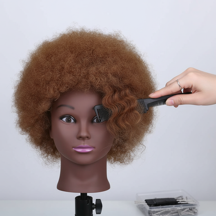 Afro Mannequin Head 8inches 100% Human Hair Traininghead Styling Head Braid Hair Dolls Head for Practicing Cornrows and Braids - gallery 2