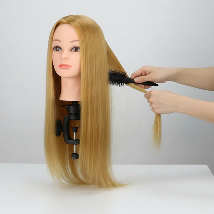 Mannequin Head 100% Synthetic Hair Hairdresser Training Head With Tripod Manikin Cosmetology Doll Head For Braiding Styling - gallery 2