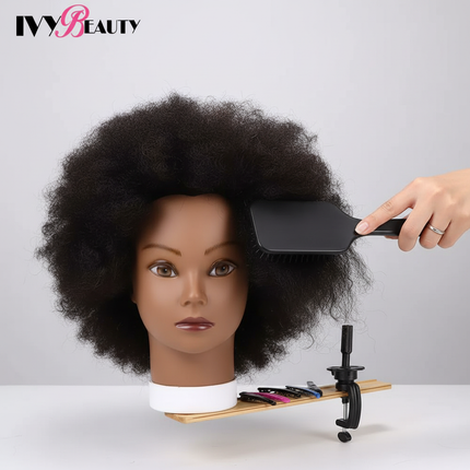 African American Mannequin Head With 100% Real Human Hair 16inch Hairdresser Training Manikin Head For Practice Styling Braiding - gallery 2