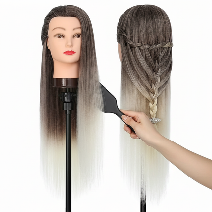 Colorful  28" Mannequin Head Hair Styling Training Braiding Manikin Cosmetology Synthetic Hair For Hairdresser,Free Clamp Hold - gallery 2