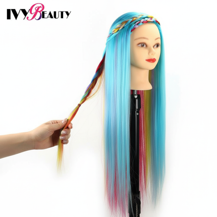 Cosmetology Mannequin Doll Head With Rainbow Color Hair For Braiding Hair Styling Training Hairart Hairdressing Salon Display - gallery 2
